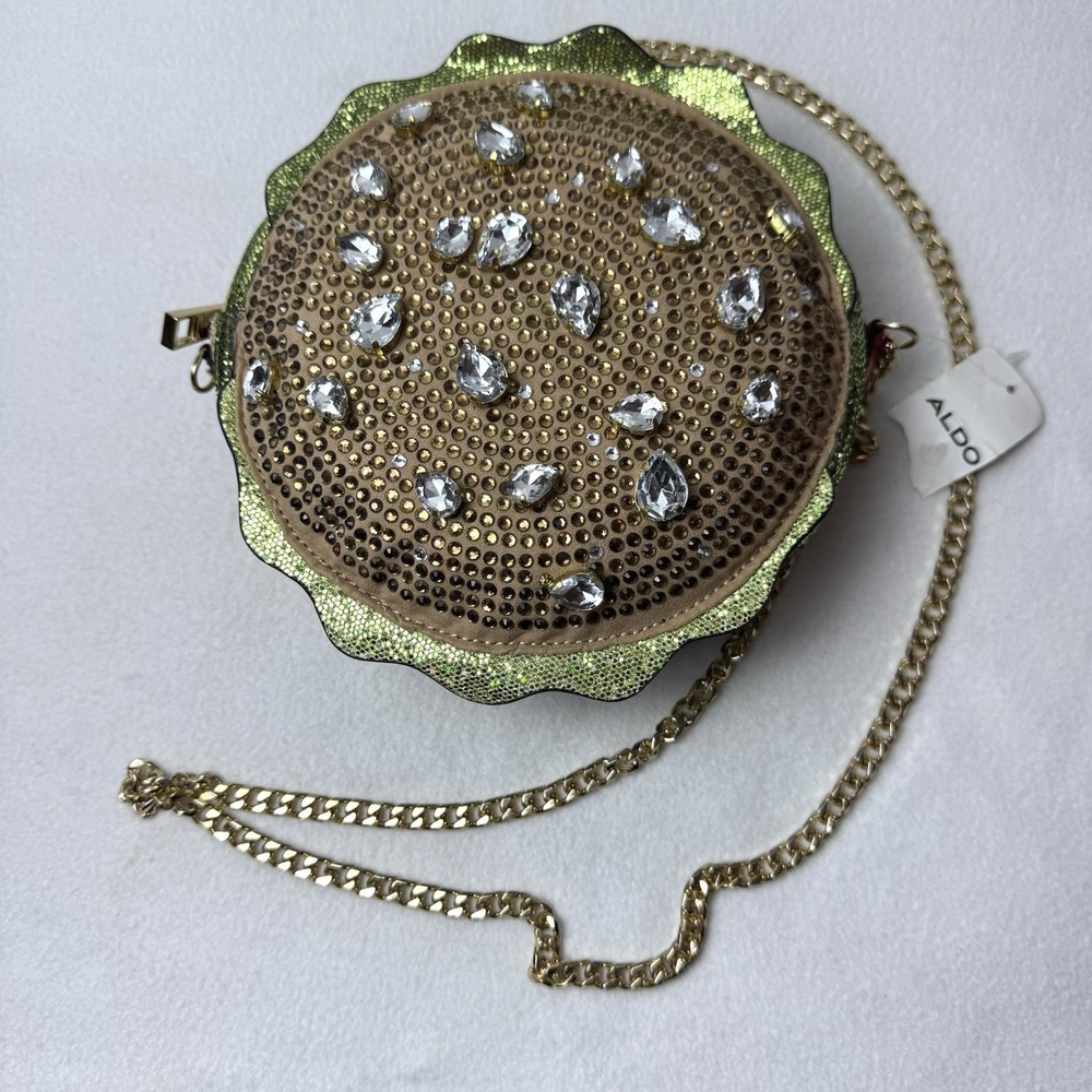 Aldo Haweth Rhinestone Beaded Crystal Hamburger Crossbody Bag Purse Burger READ